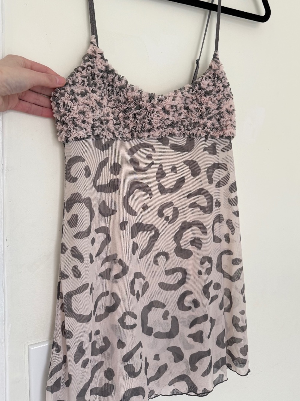 VINTAGE y2k La Senza pink grey leopard mesh ruffle cami top M